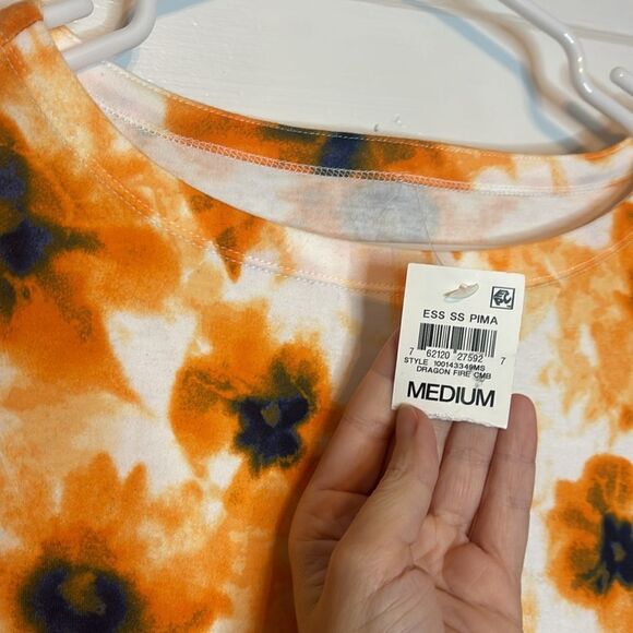 NWT Charter Club Women’s White and Orange Floral Short Sleeve Casual Tshirt Med - Picture 5 of 7
